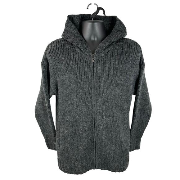 Sweaty Betty Chunky Knit Full Zip Wool Blend Hooded Sweater Dark Grey Sz Medium - Picture 1 of 10